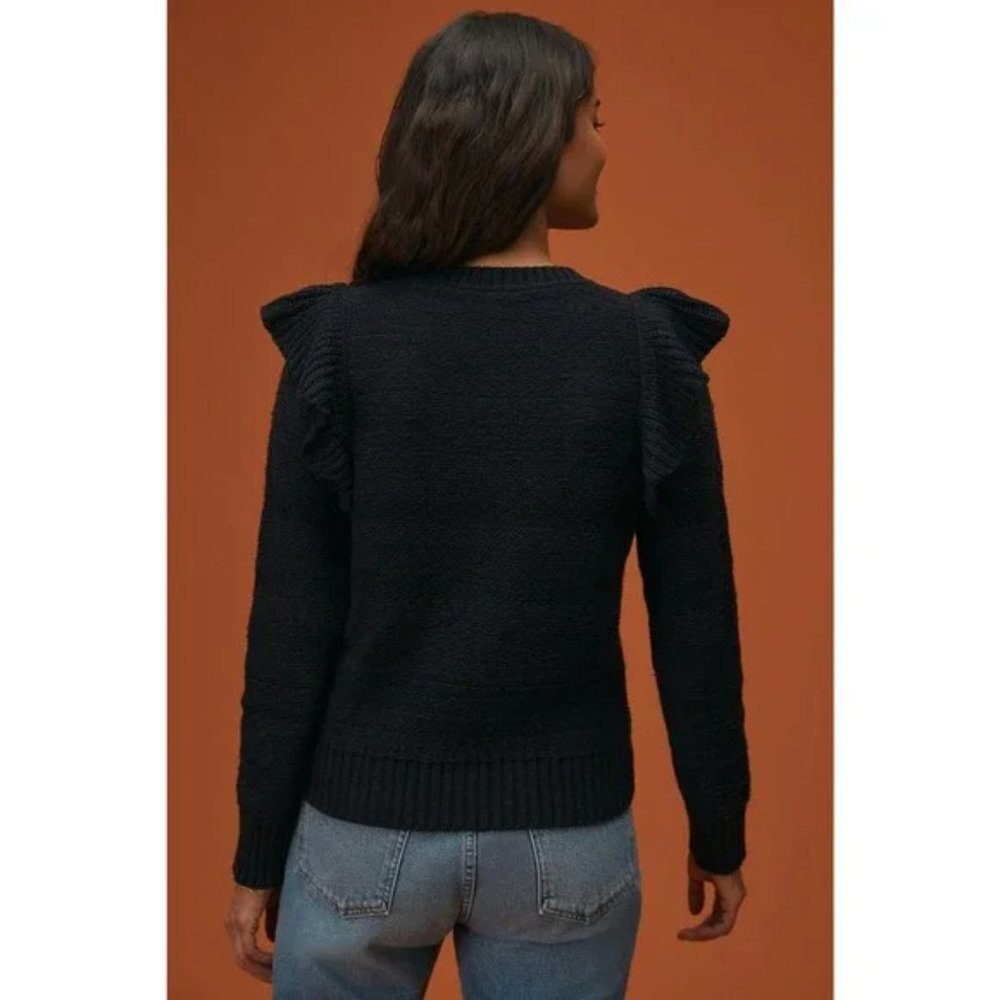 Anthropologie Pilcro Black Ruffled Fall Sweater Medium - Picture 3 of 13
